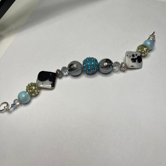 bracelet chunky beaded silver tone with turquoise blue toggle clasp artisan poss - Picture 8 of 16